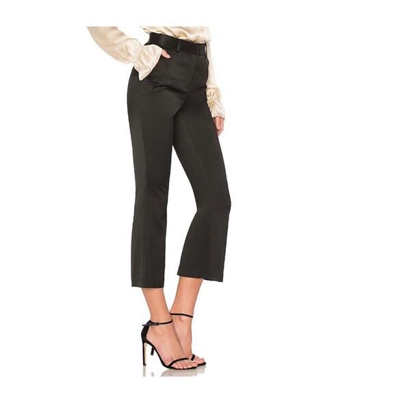 Frame Sateen Crop Flare Trouser Size 4 Noir Black Wool Blend High Rise Preppy - Picture 8 of 14